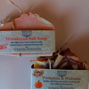 Mion Artisan Soap Set of 2! 100% Natural. Scented Pumpkin and Walnut & Himalayan